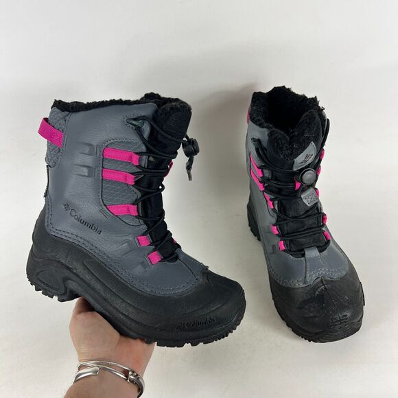 Columbia Bugaboot Celsius Snow Boots Kids 4 Gray Leather Lace Up Waterproof - Picture 1 of 9
